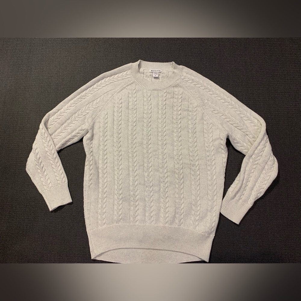 Athleta Crossroads Crew Cable Knit Sweater Light Gray Sparkle‎ Size Medium